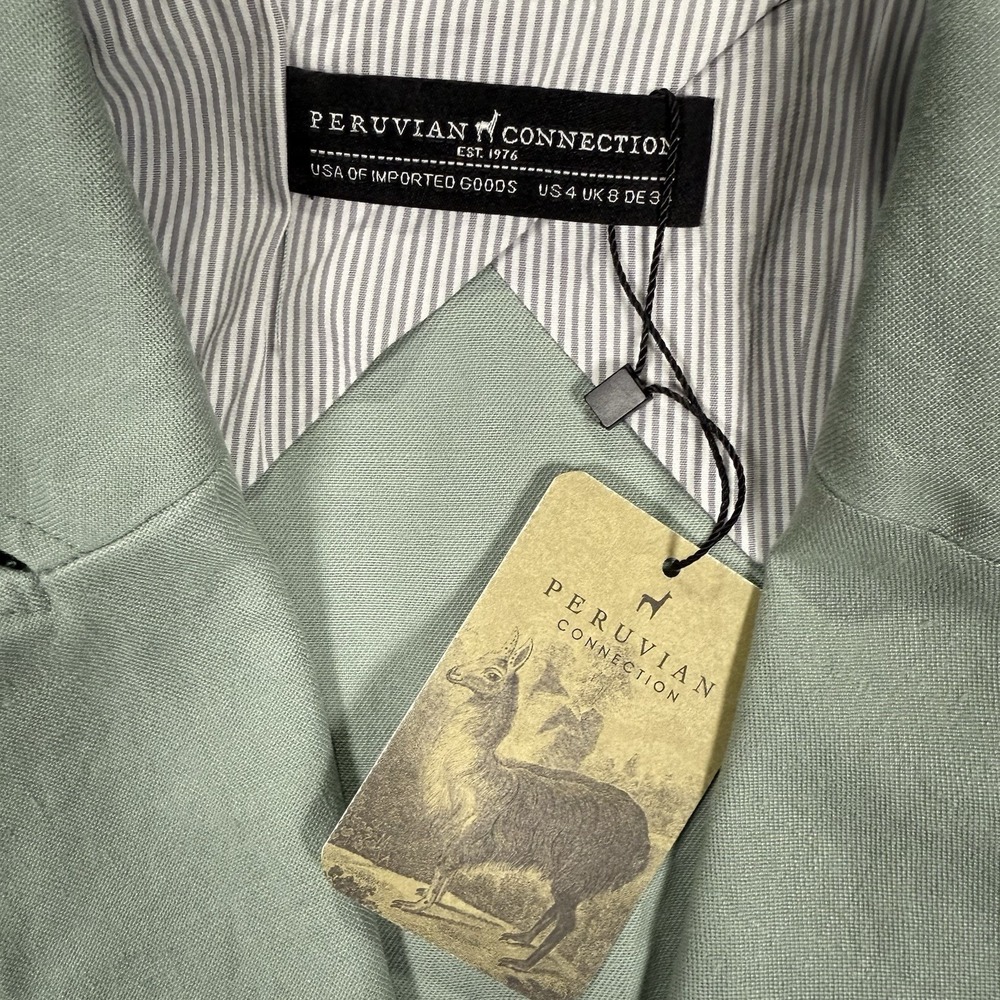 NWT Peruvian Connection Langley Jacket Opal Green Linen Cotton Blazer Women Sz 4 - Picture 4 of 10